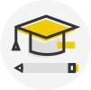 A yellow graduation hat and pencil